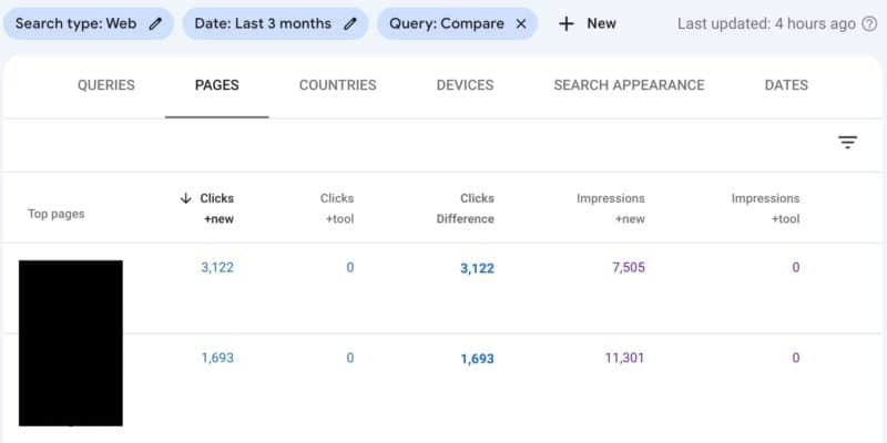 google search console compare performance reports