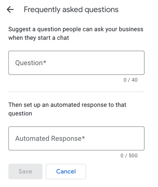 google business profiles messaging faqs form