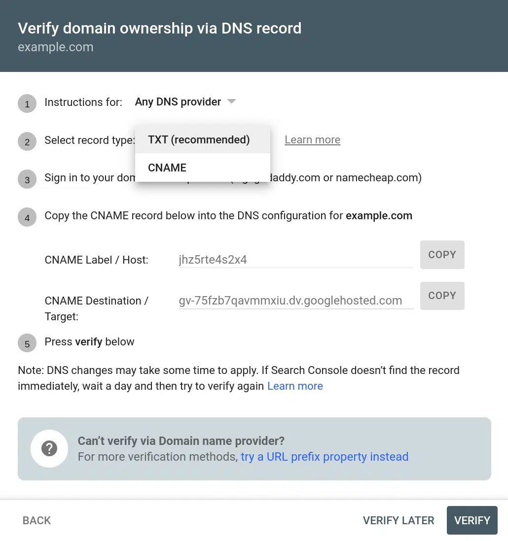 Google Search Console Cname Verification 1