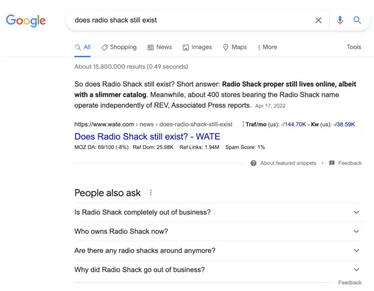 google search does radio shack still exist 771x600.png - Новое конкурентное преимущество в SEO