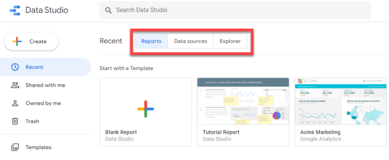 reports data sources explorer data studio