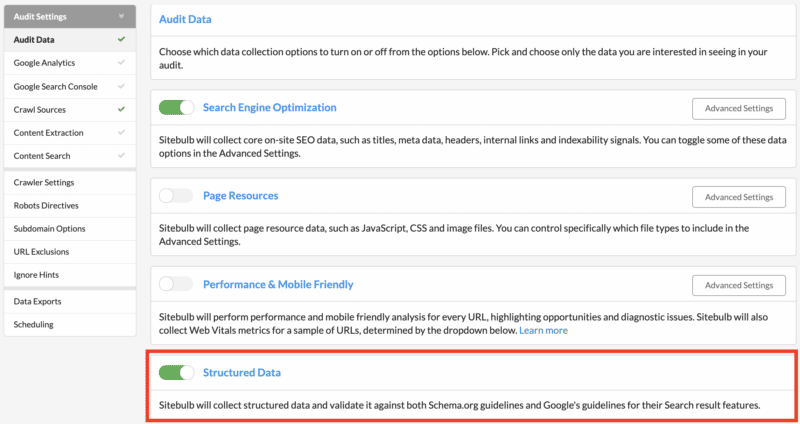 sitebulb structured data