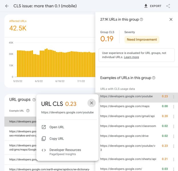 Google Search Console добавляет данные на уровне URL в отчет Core Web Vitals