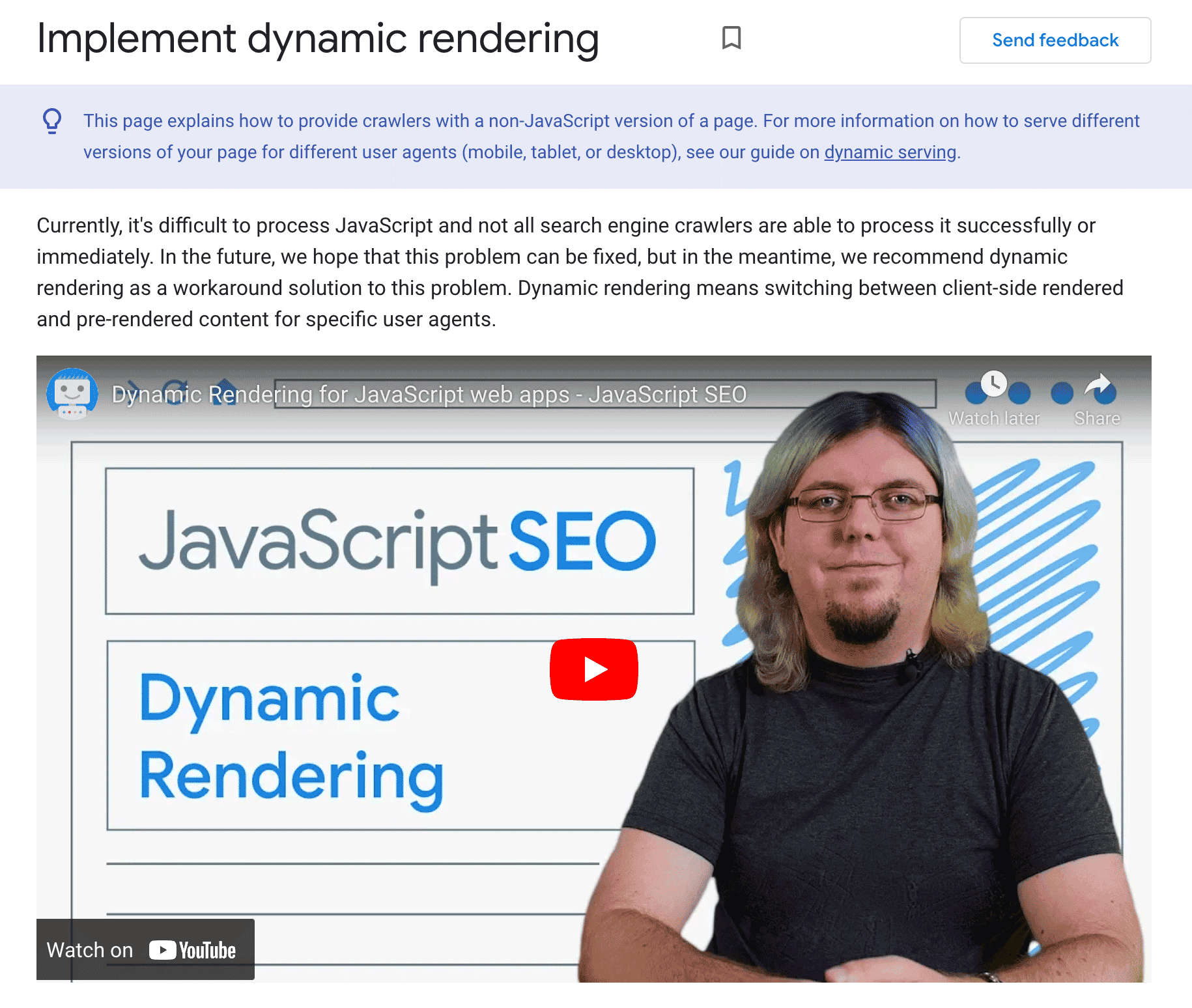 Google no longer recommends using dynamic rendering for Google Search