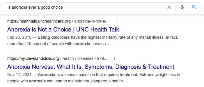 google search is anorexia ever a good choice