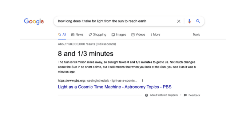 google search light earth 8 minutes