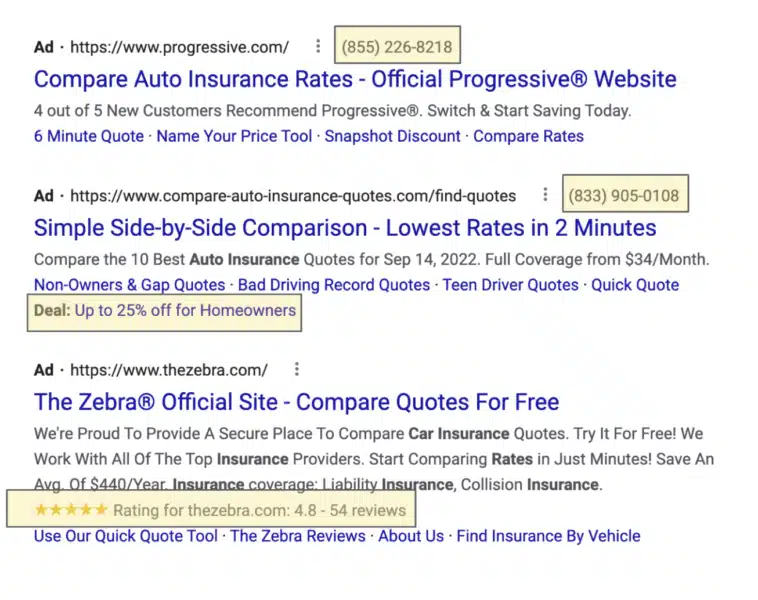 Google Ads results for 