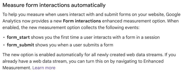 GA4 now has an enhanced measurement option for Form interactions