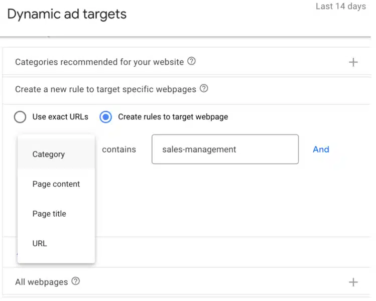 Dynamic Search Ads - Dynamic ad targets.