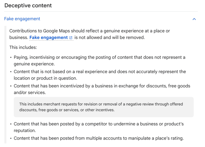 Google prohibits incentivizing customers to remove or modify negative reviews