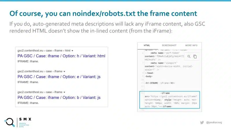 iFramed URL containing meta robots noindex directive.