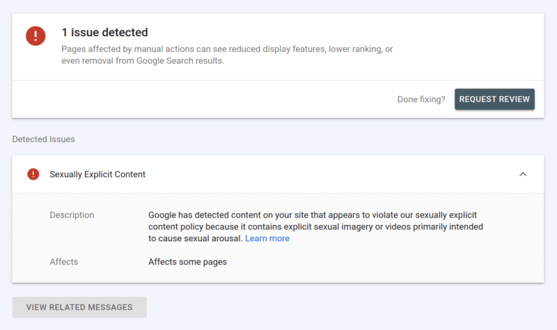 Обновление 2022 года сексуального содержания 800x475 - Штрафы Google, ручные действия и уведомления: полное руководство