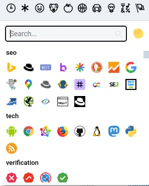 Пример эмодзи, связанных с SEO / технологиями, на SEO.chat