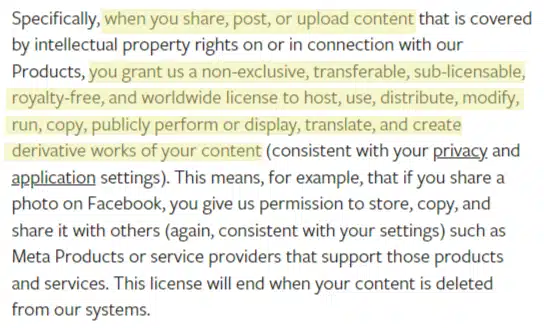 Facebook terms and services