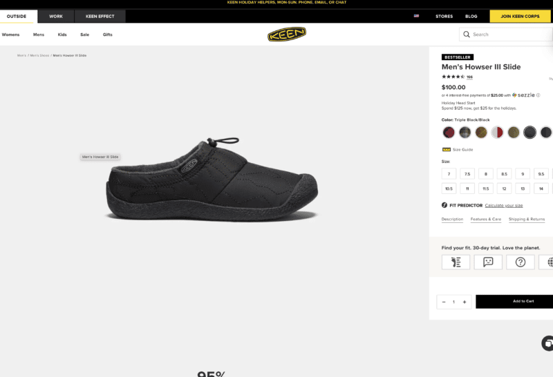 Keen Footwear product page 