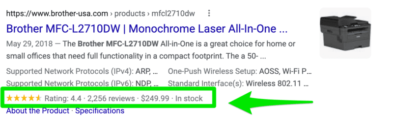 Sample rich result on the SERPs