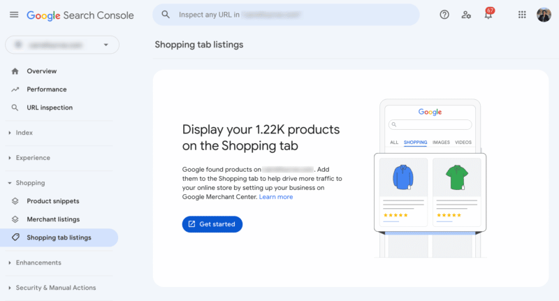 search console shopping tab