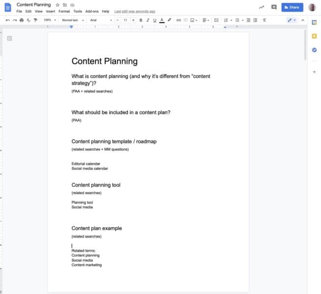 Content planning outline