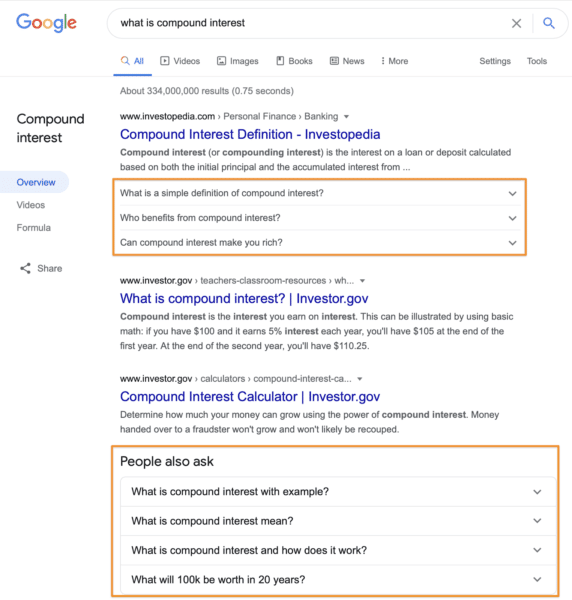 People also ask section in SERPs