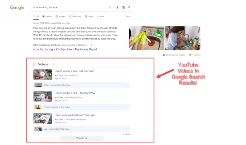 Youtube videos in serps