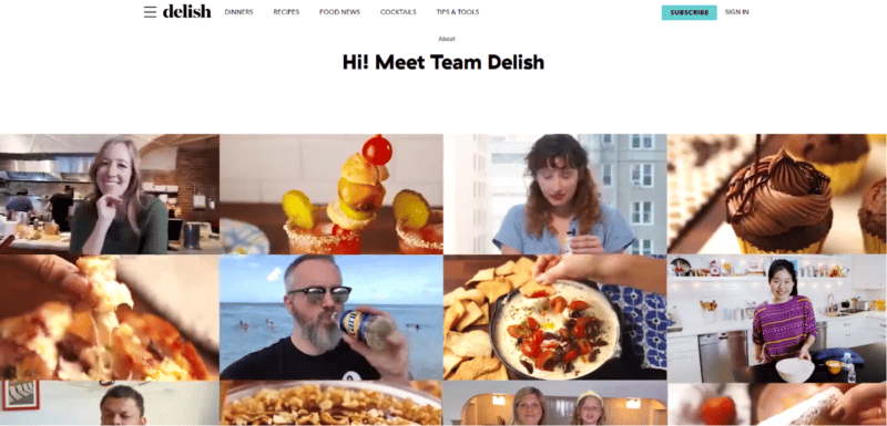 Delish About Us page