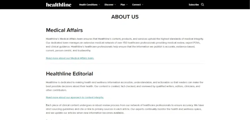 Healthline About Us page
