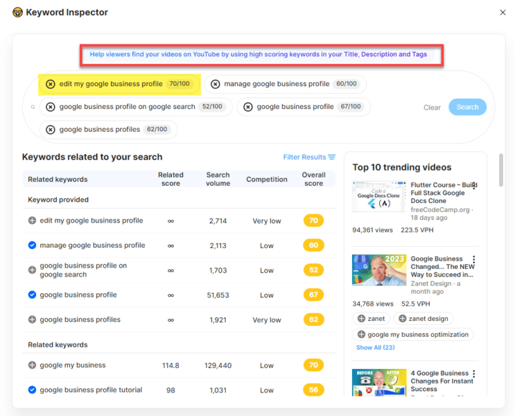 vidIQ GBP keyword