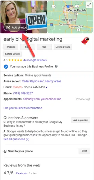 Add photo in business profile in google search