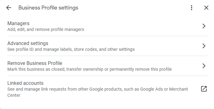 Business Profile settings