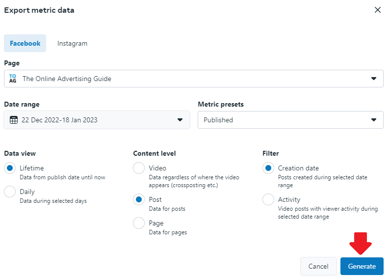 How to generate an excel sheet of your posts performance in Meta Business Suite