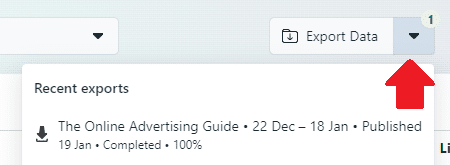 The Recent Reports menu in Meta Business Suite where you can find all of your exports from the past 30 days.