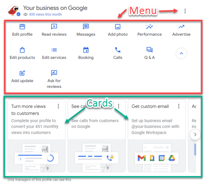 Merchant panel - menu and cards