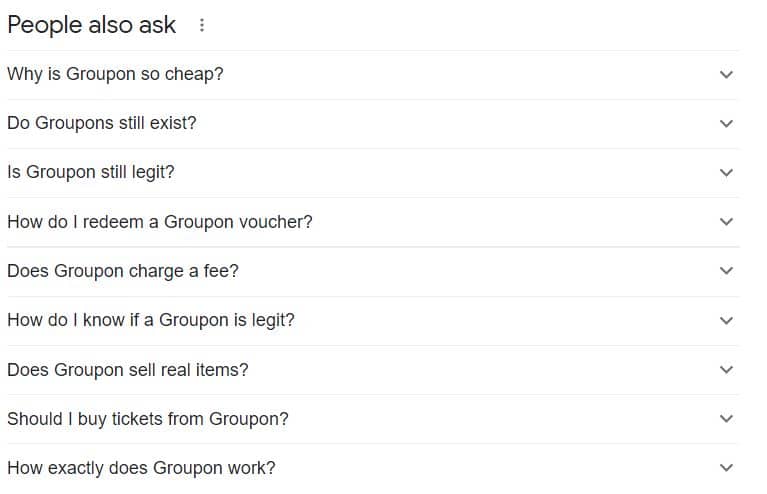 People also ask - Groupon-related questions