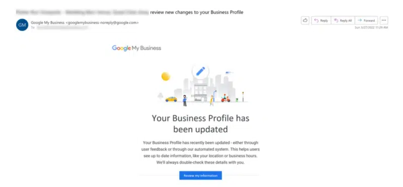 Profile updated by Google - email notification