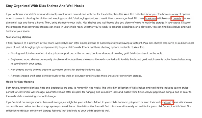 west elm in content internal linking
