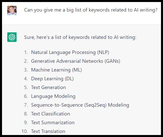 ChatGPT big list of keywords