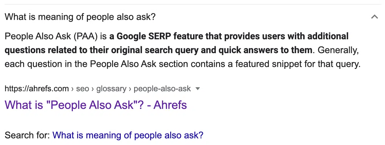 A "People also ask" question when clicked