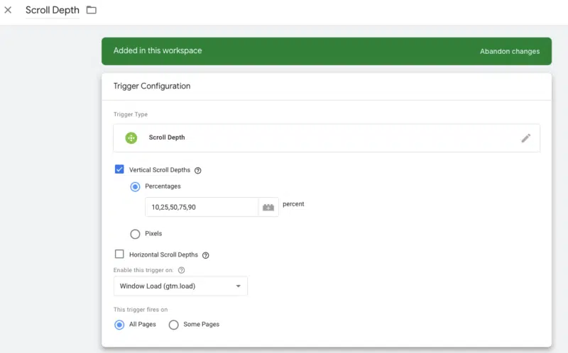 Step 5 - scroll depth trigger configuration