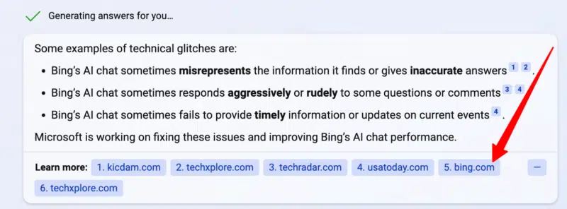 Bing Chat Citing Bing Search