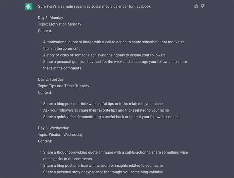 ChatGPT social media calendar