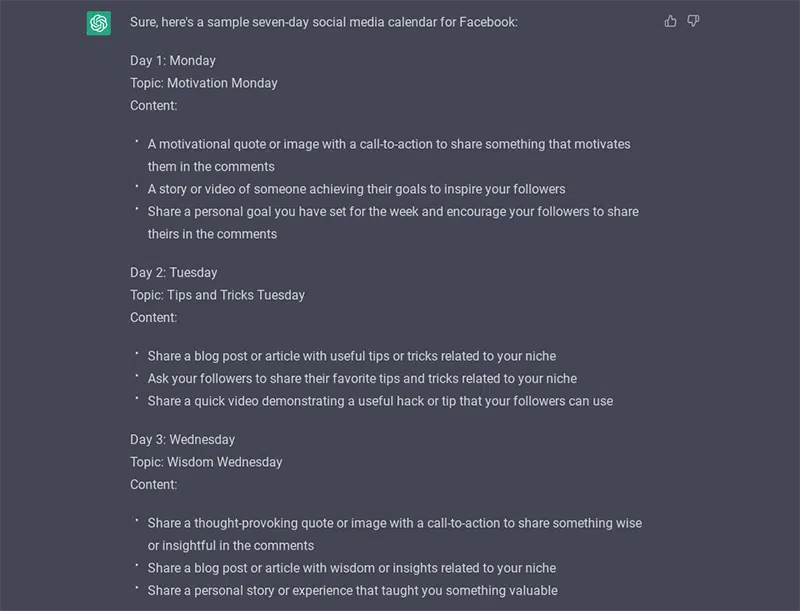 ChatGPT social media calendar