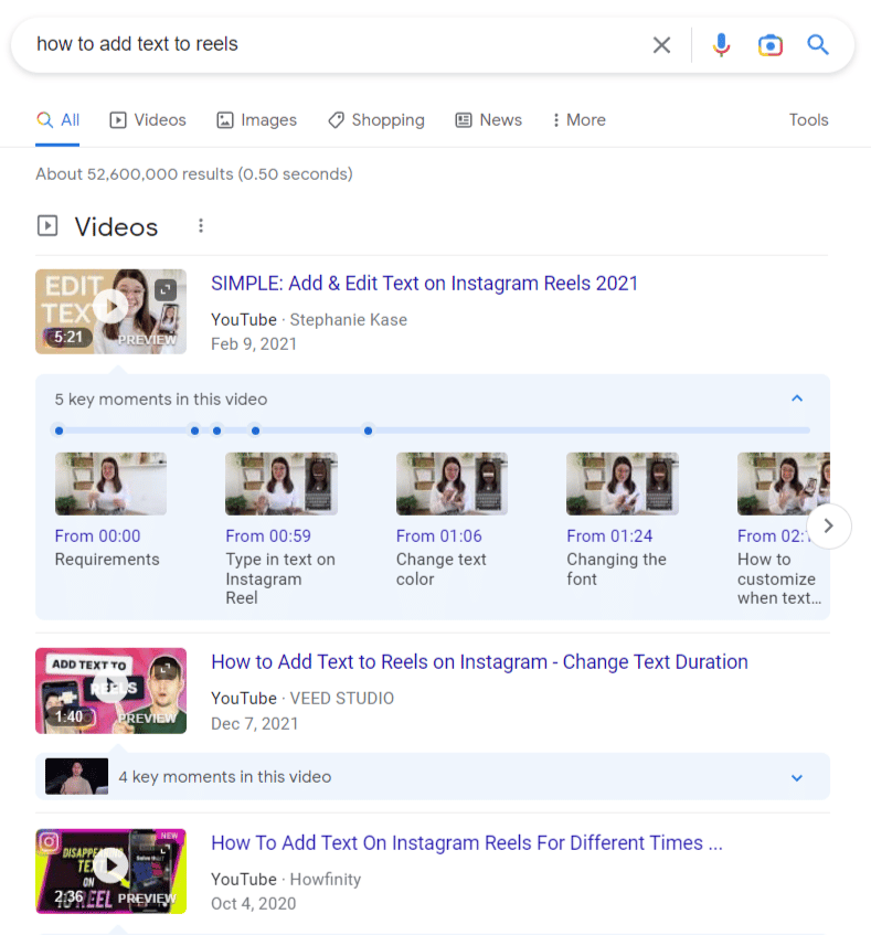 how-to query returns video results on google