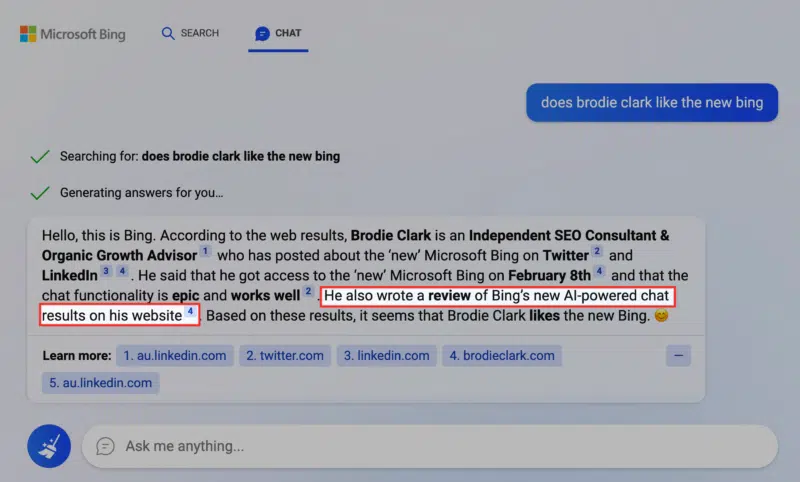 Updated New Bing Ai Chat With Blog Post Included In Answer