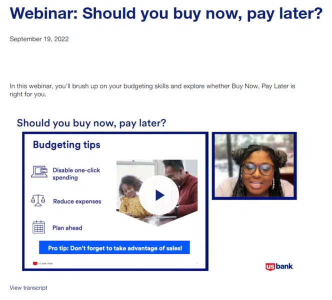 webinar example - finance - us bank