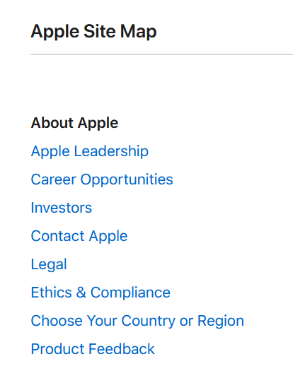 Apple Site Map