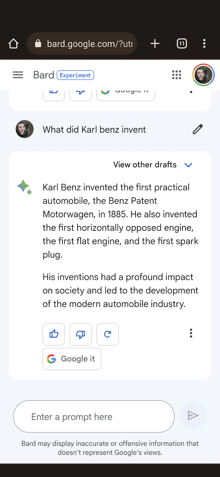 Bard - What did Karl Benz invent