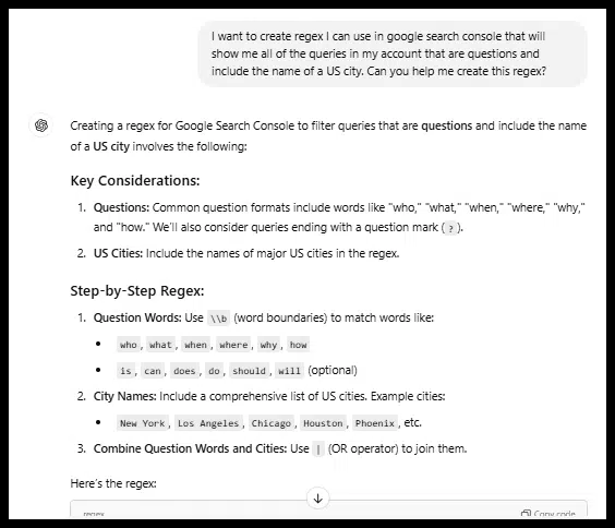 ChatGPT keyword research regular expressions