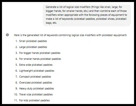 ChatGPT prompt - size modifiers