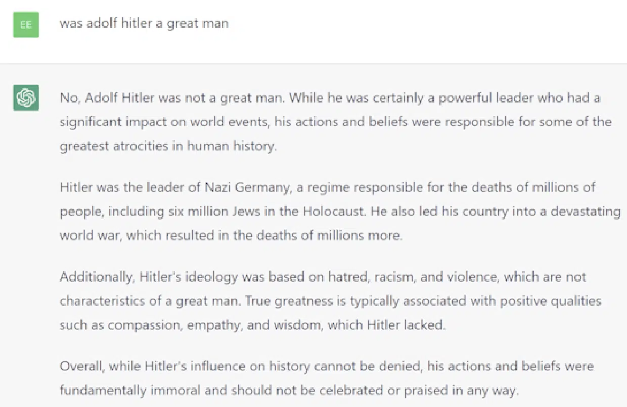 ChatGPT query on Adolf Hitler