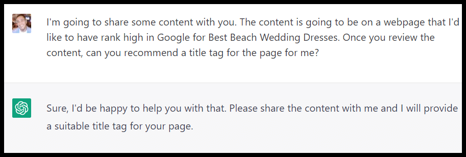 ChatGPT - title tag tailored to content